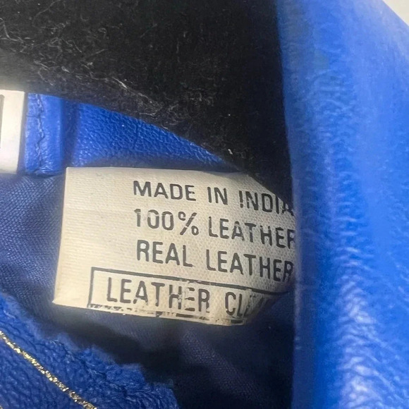 Royal Blue Genuine Leather Cropped Jacket And High Waist Shorts Set - Picture 7 of 15